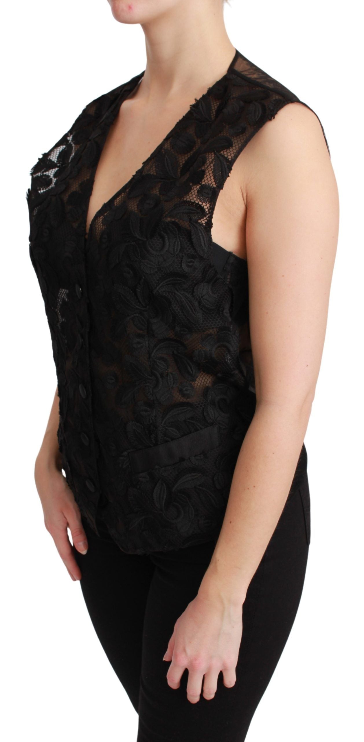 Dolce &amp; Gabbana Elegant floral vest in black silk blend