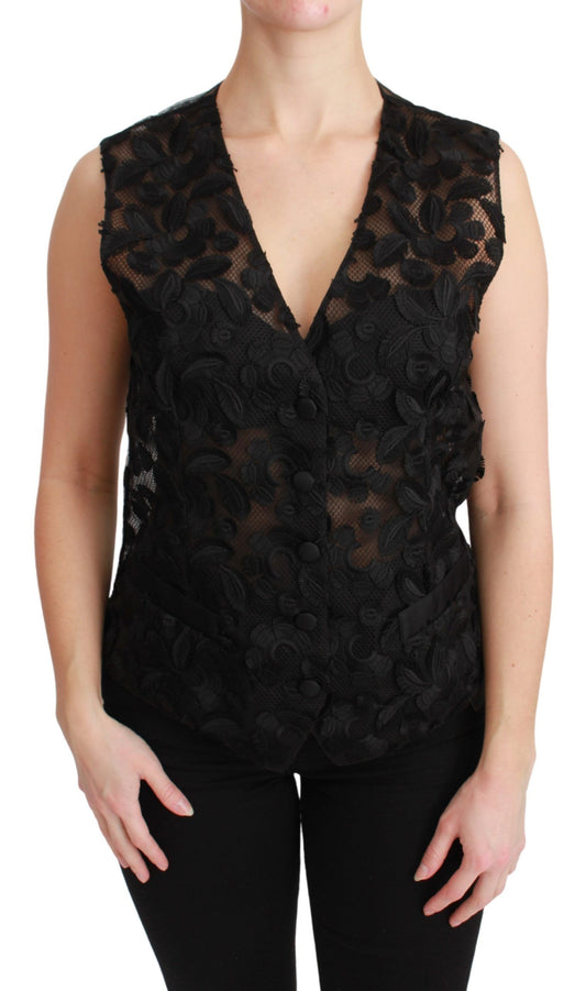 Dolce &amp; Gabbana Elegant floral vest in black silk blend