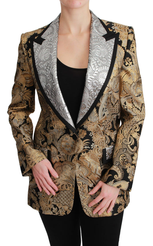 Dolce & Gabbana Eleganter goldener Jacquard-Blazer mit Blumenmuster