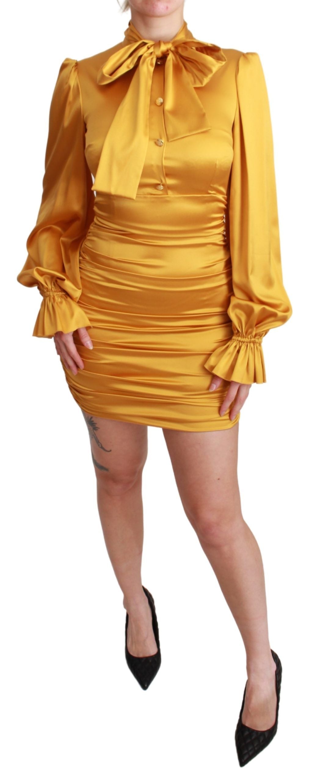 Dolce &amp; Gabbana Bright Yellow Silk Bodycon Mini Dress