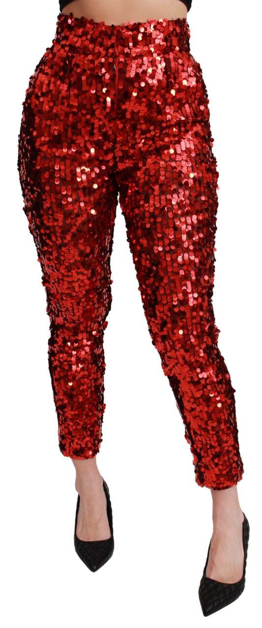 Dolce &amp; Gabbana Elegant Red High Waist Pants