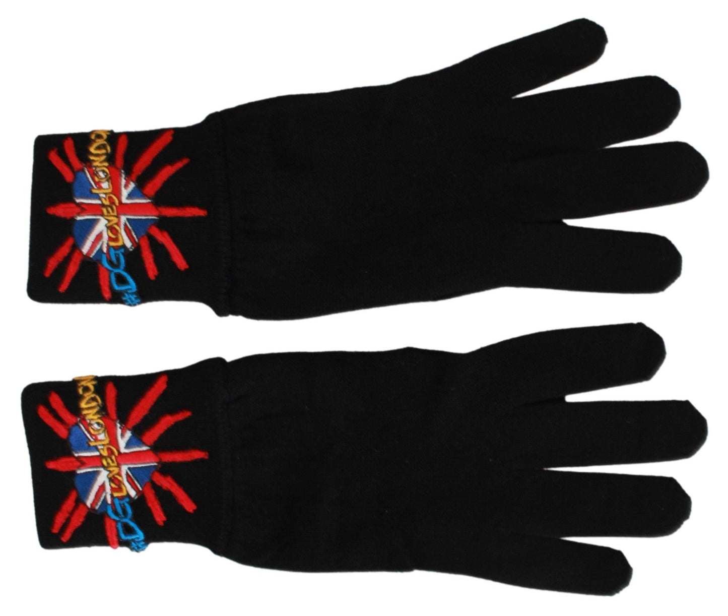 Dolce & Gabbana Elegante schwarze Schurwoll-Unisex-Handschuhe