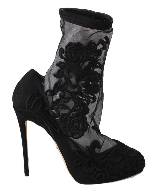 Dolce & Gabbana Gestickte florale Stiletto-Socken-Stiefel