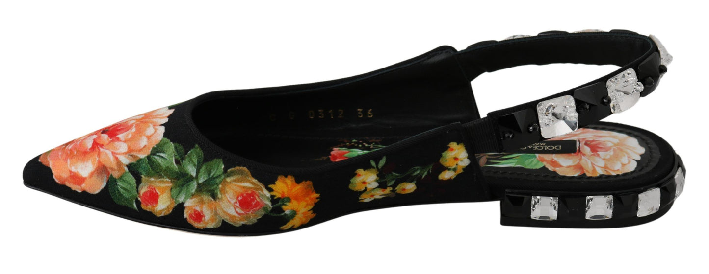 Dolce &amp; Gabbana Elegant floral flats with crystal embellishment