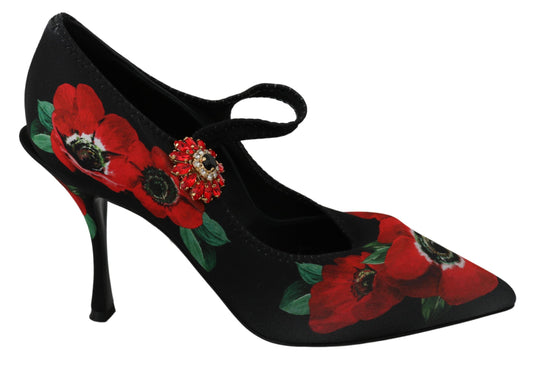 Dolce &amp; Gabbana Floral Mary Janes Pumps with Crystal Detail