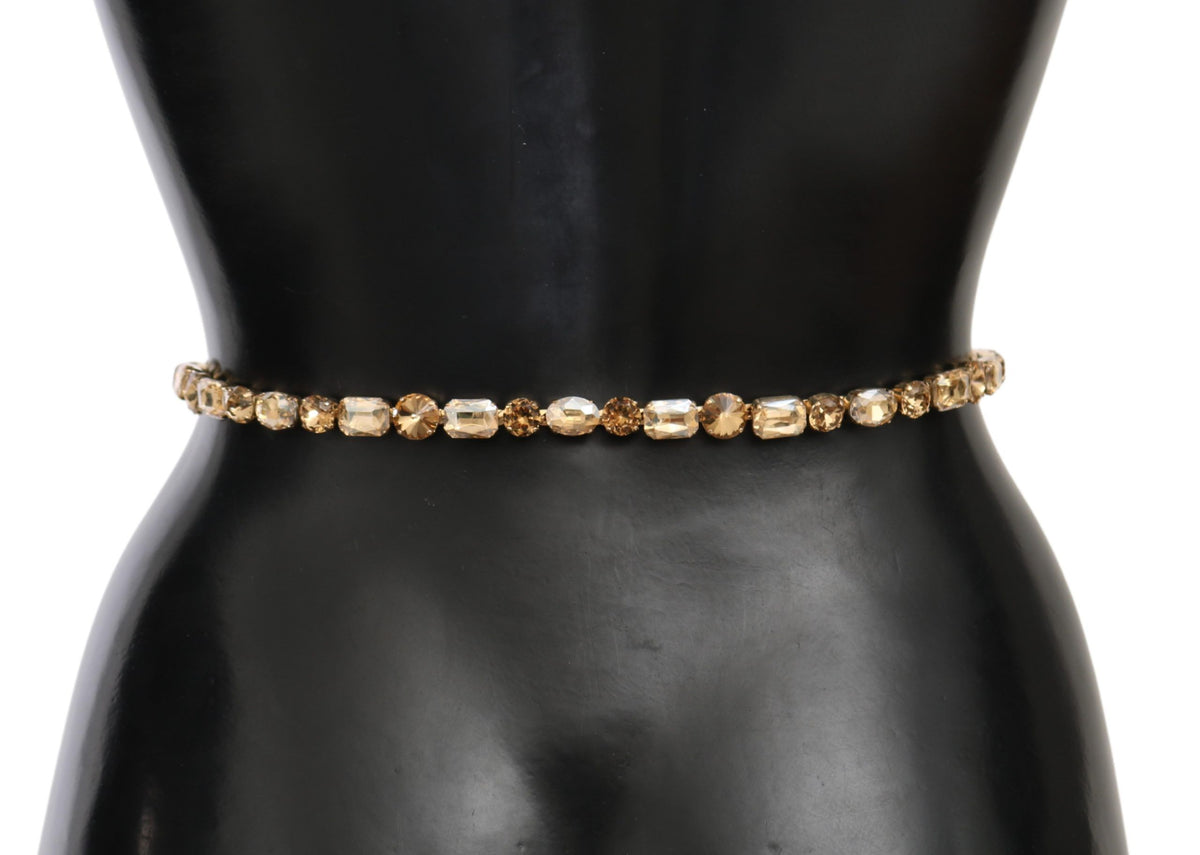 Dolce &amp; Gabbana champagne-colored crystal-embellished leather belt