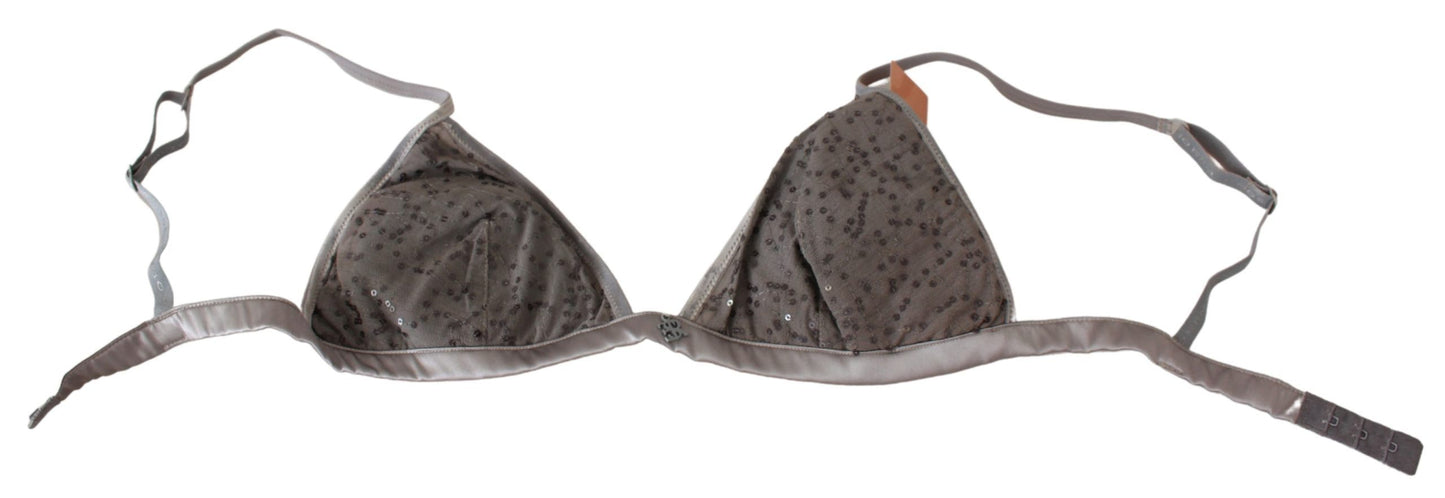 Ermanno Scervino Sequined Grey Triangle Bra Luxury Lingerie