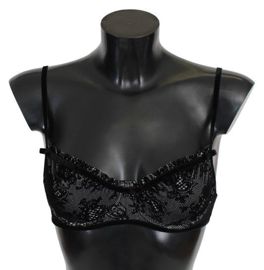 Ermanno Scervino Smooth Black Mesh Balconcino Bra