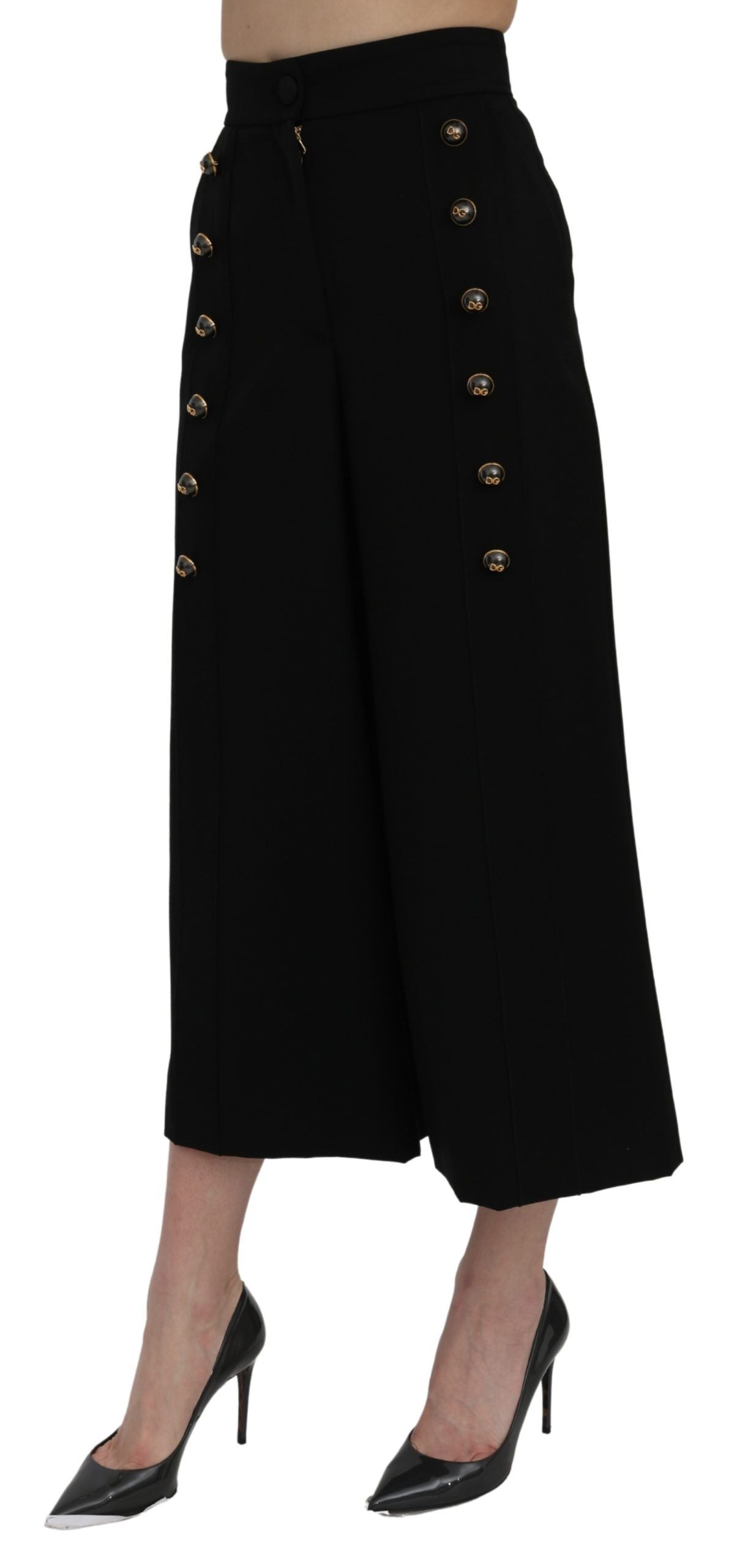 Dolce &amp; Gabbana Elegant wool trousers with high waist and wide leg