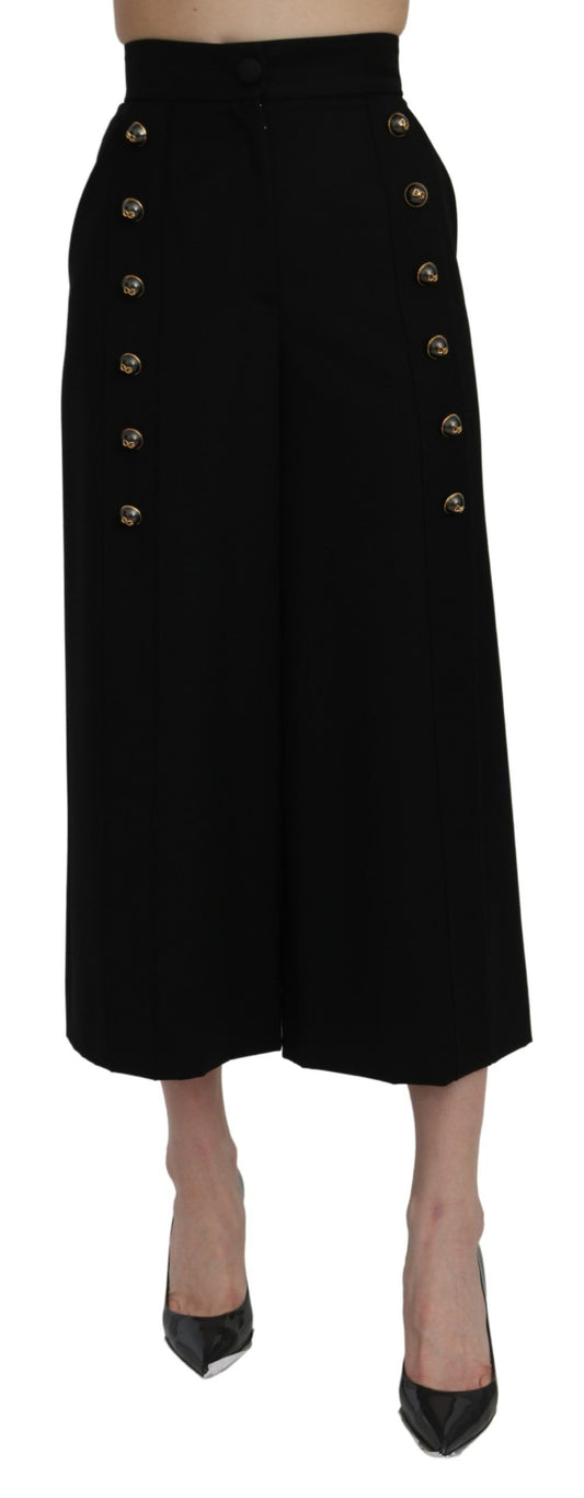 Dolce &amp; Gabbana Elegant wool trousers with high waist and wide leg