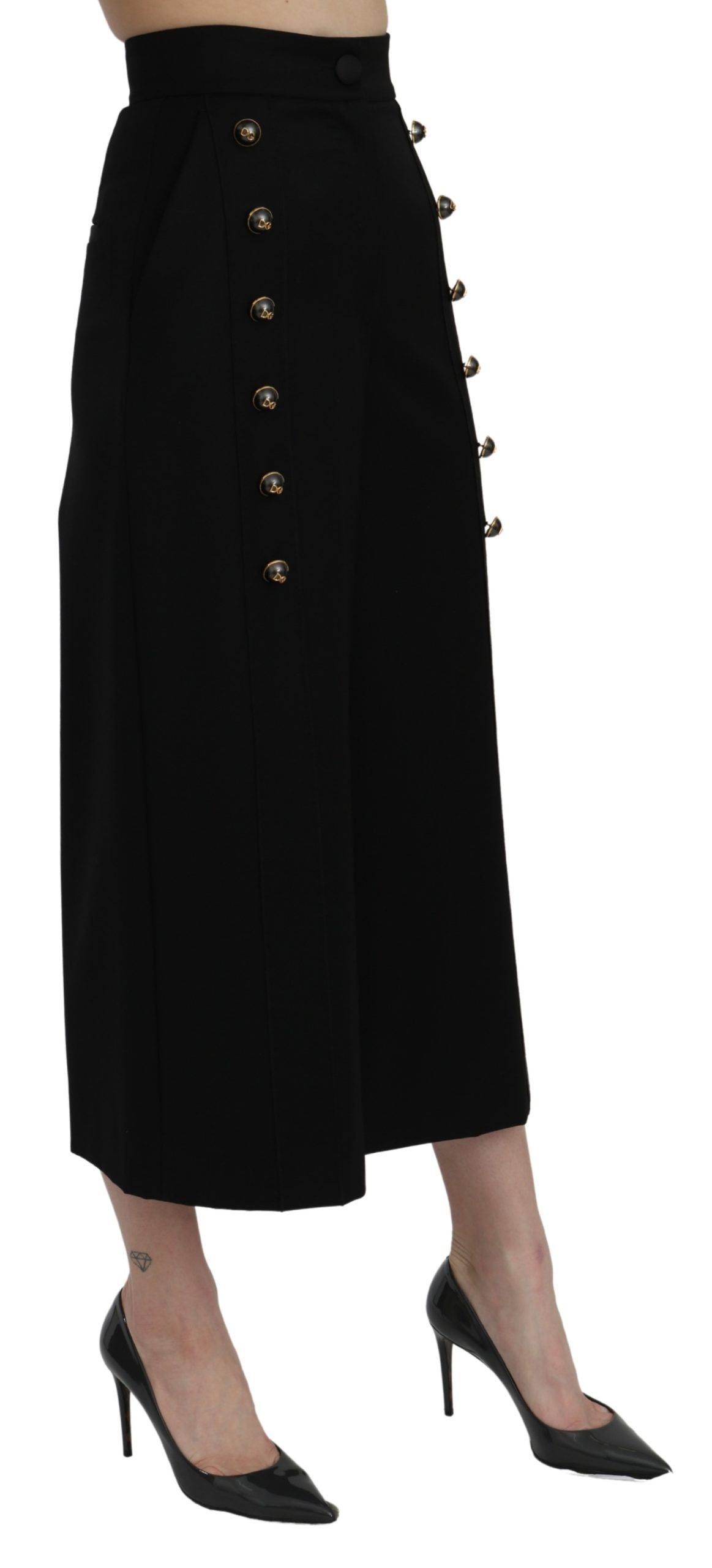 Dolce &amp; Gabbana Elegant wool trousers with high waist and wide leg