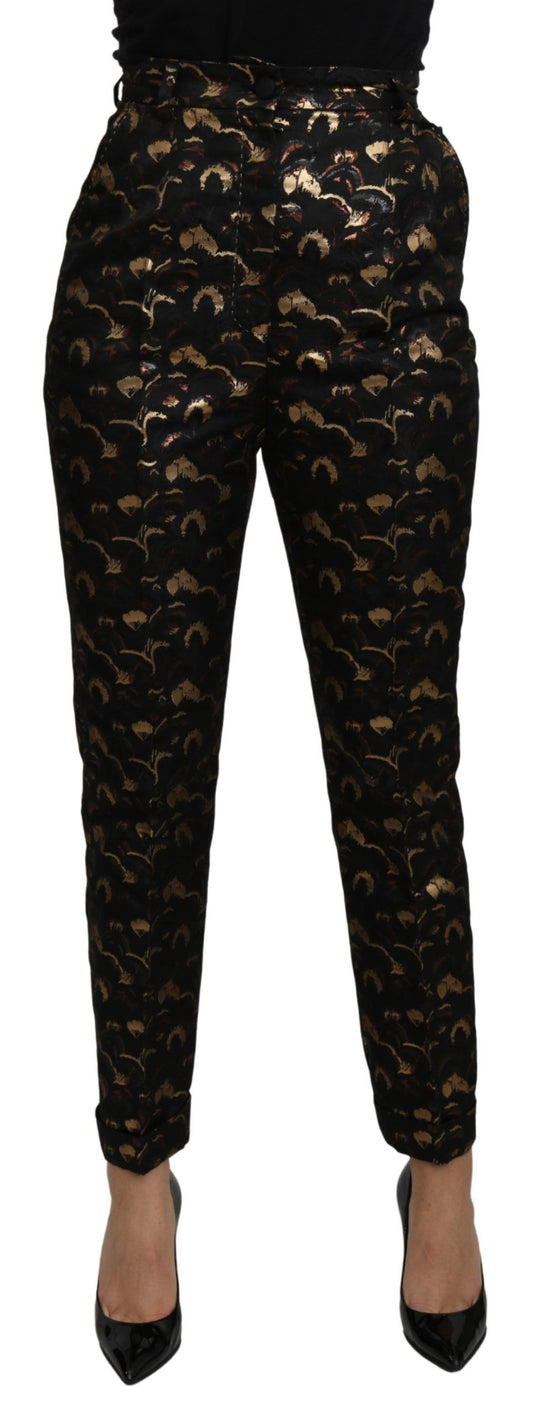 Dolce &amp; Gabbana Elegant tapered brocade trousers with high waist