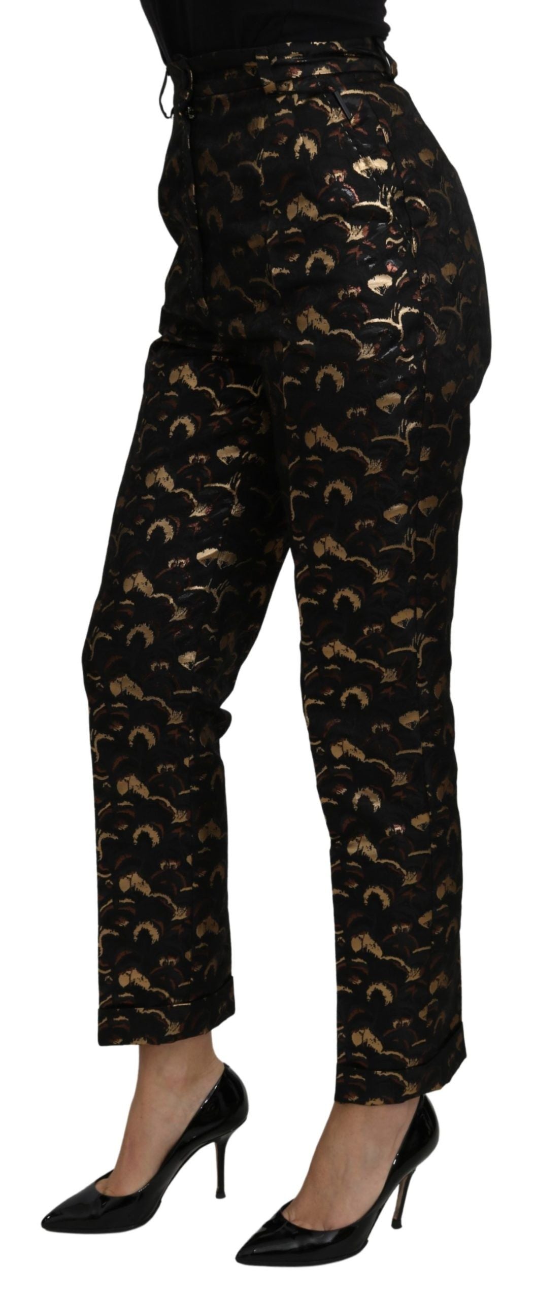 Dolce &amp; Gabbana Elegant tapered brocade trousers with high waist