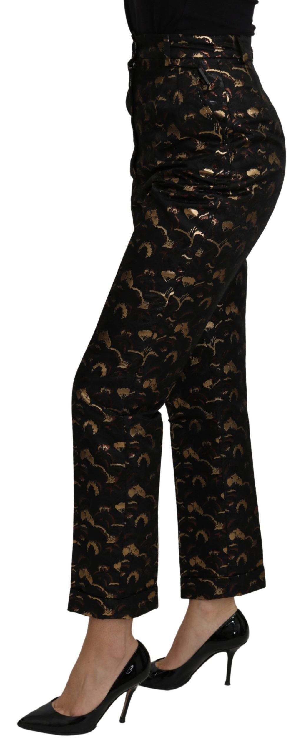 Dolce &amp; Gabbana Elegant tapered brocade trousers with high waist