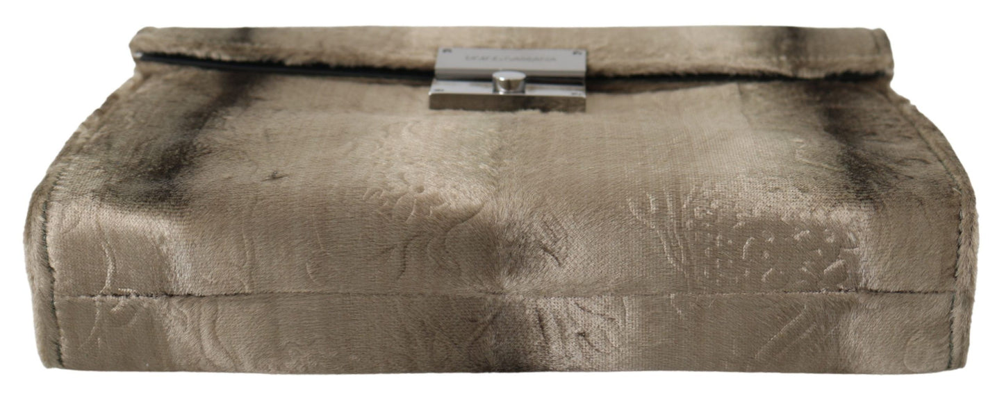 Dolce & Gabbana Beige Samt Krokoprägung Leder Aktentasche Clutch