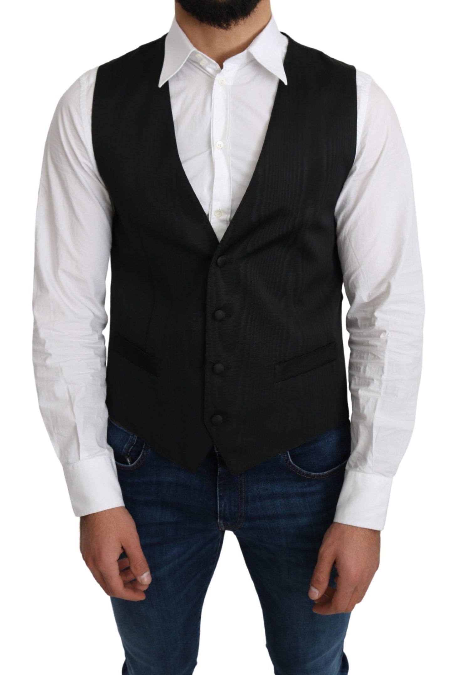 Dolce &amp; Gabbana Elegant Formal Gray Silk Vest