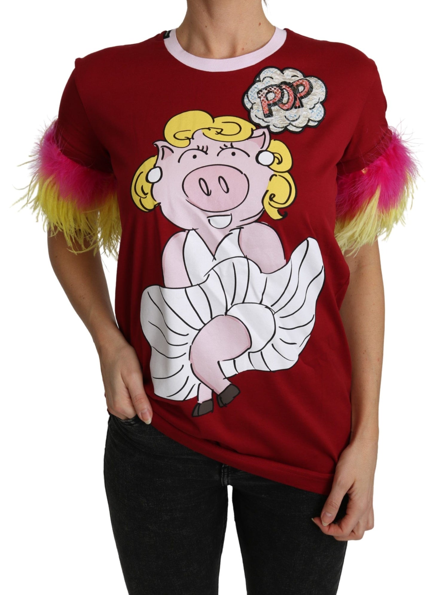 Dolce &amp; Gabbana Chic round neck T-shirt with red pig print