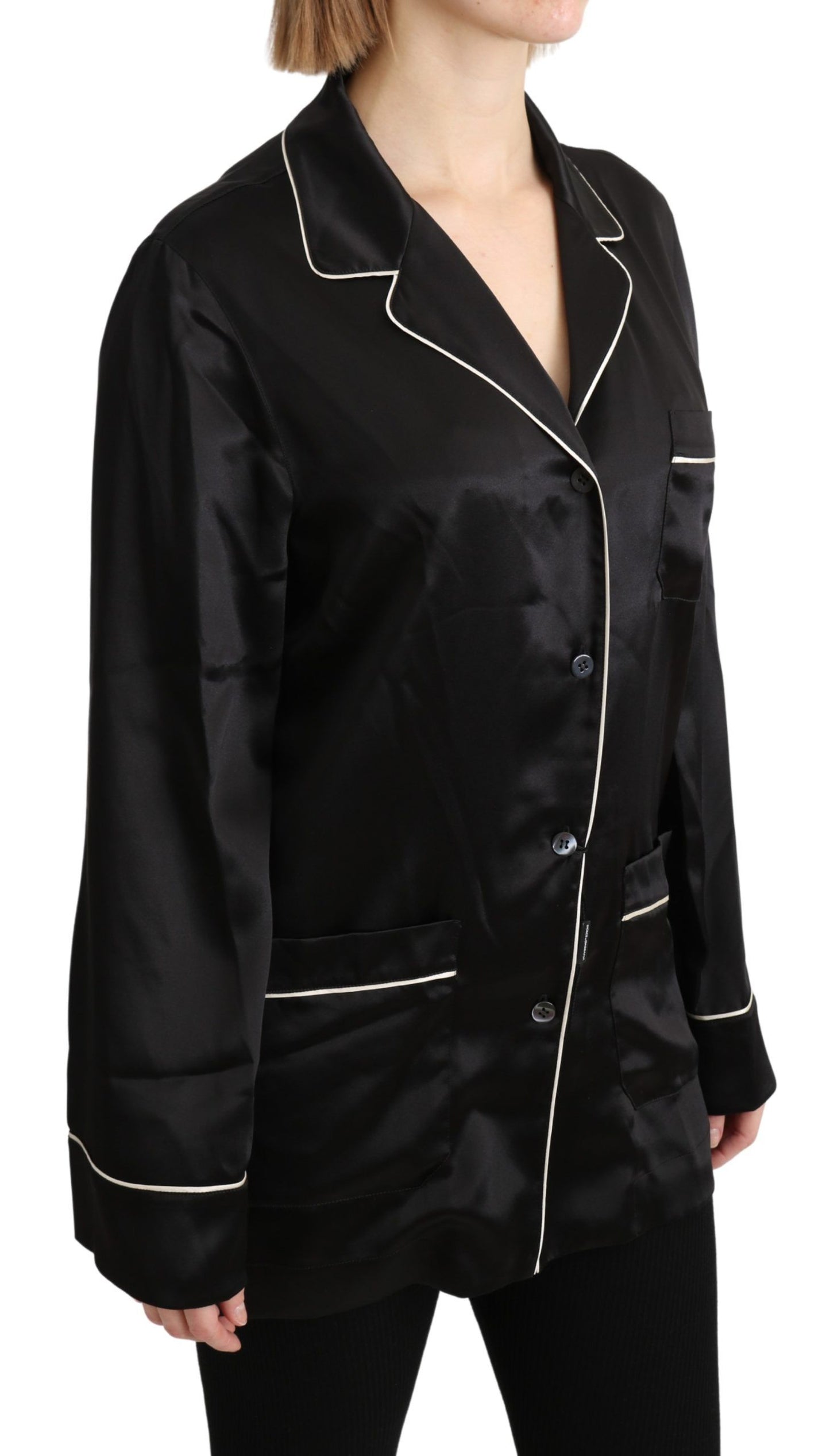 Dolce &amp; Gabbana Elegant black silk blouse with button placket