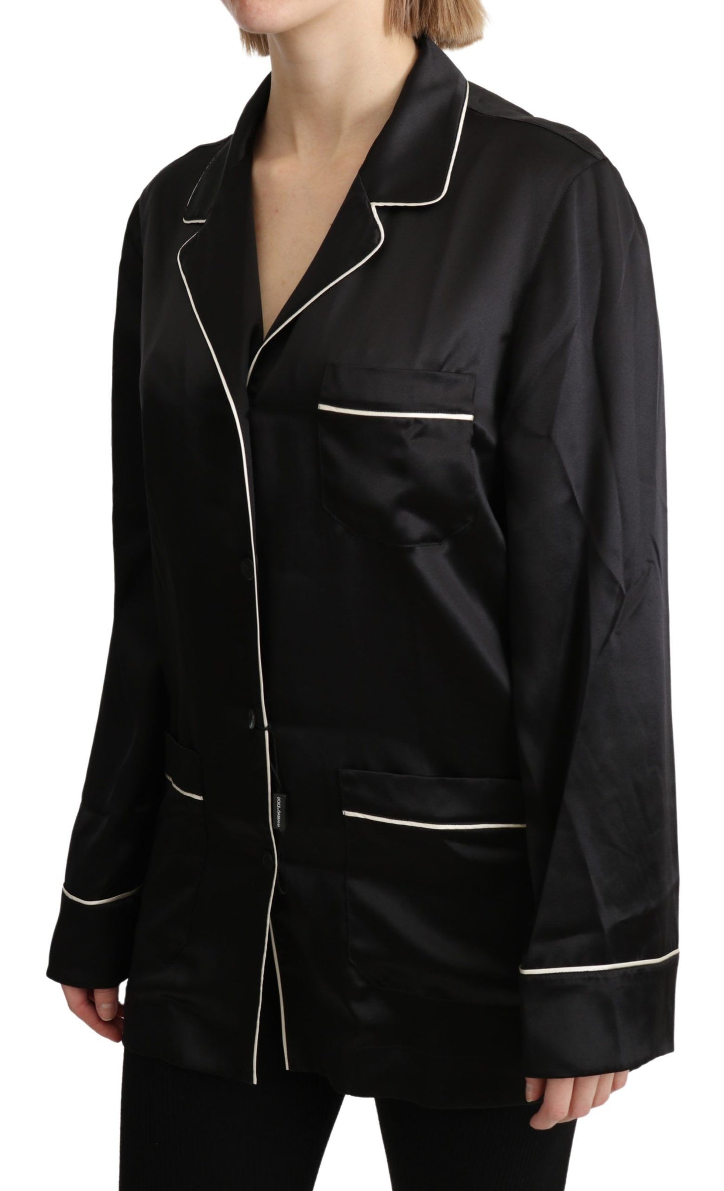 Dolce &amp; Gabbana Elegant black silk blouse with button placket