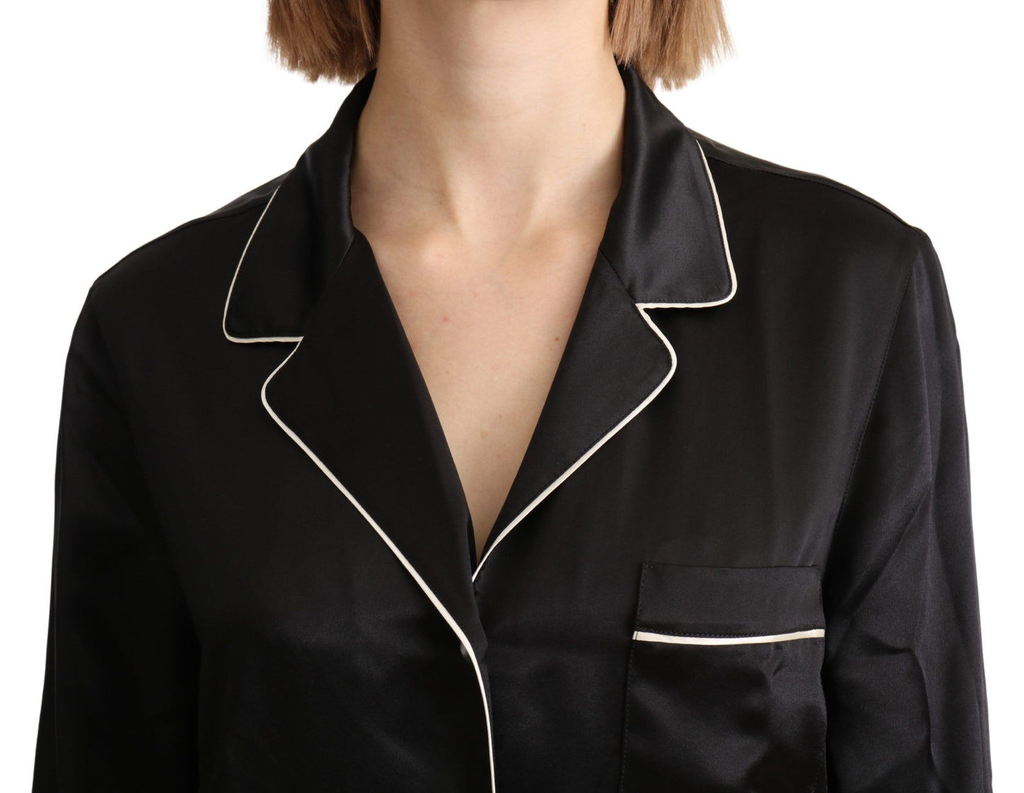 Dolce &amp; Gabbana Elegant black silk blouse with button placket