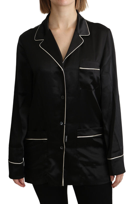 Dolce &amp; Gabbana Elegant black silk blouse with button placket