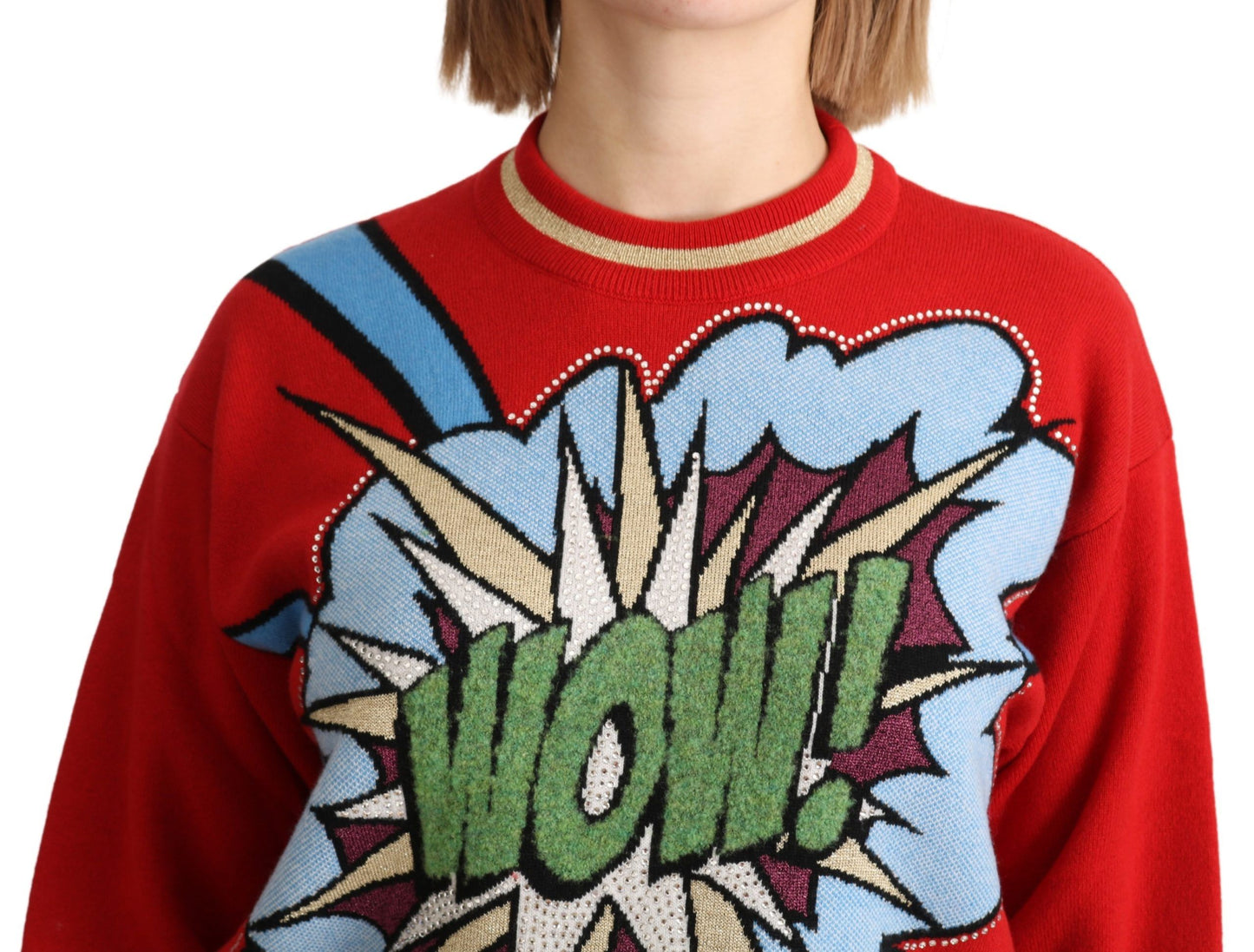 Dolce &amp; Gabbana Bright red cashmere sweater with cartoon motifs