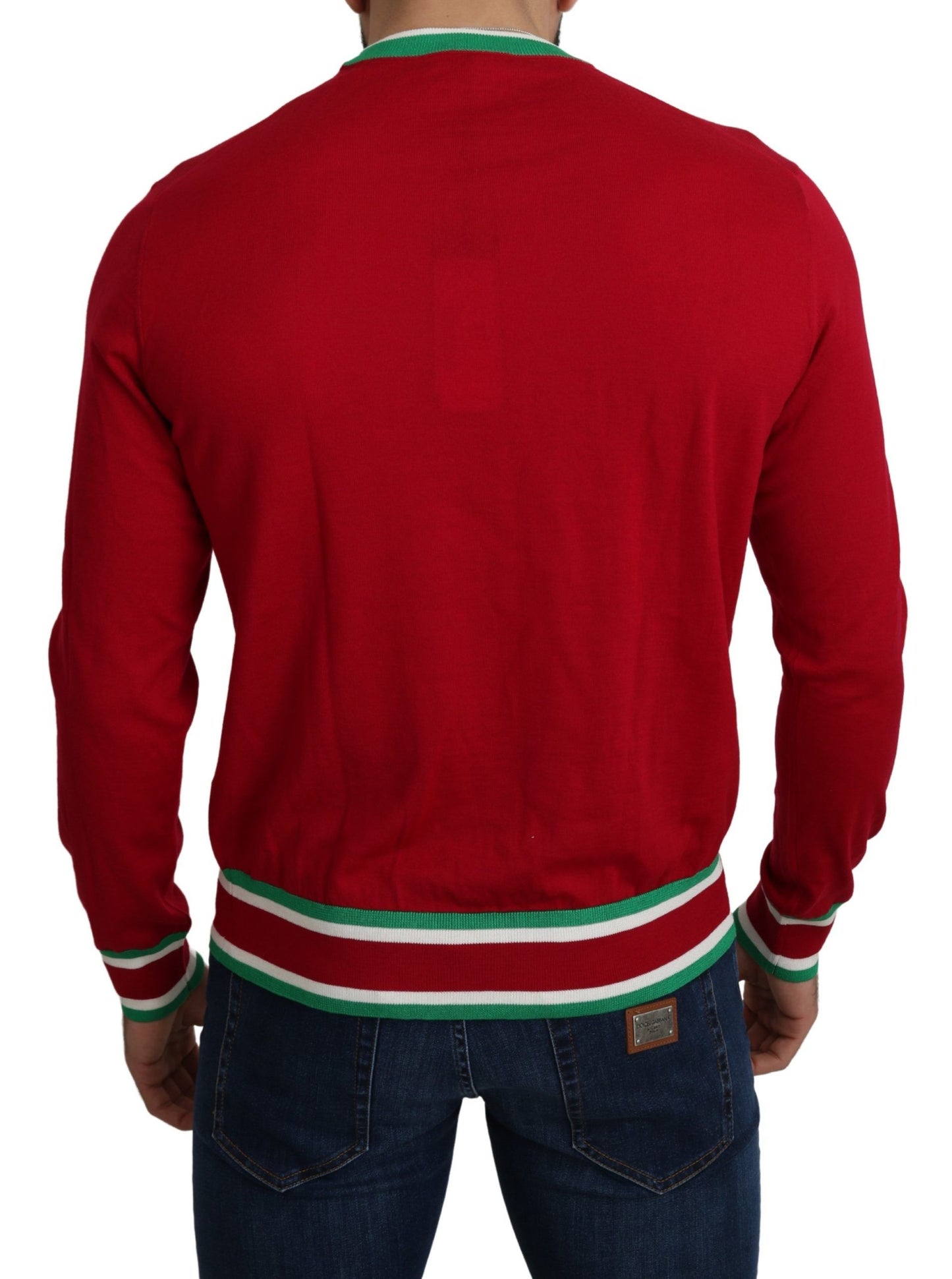 Dolce & Gabbana Eleganter roter Pullover mit Rundhalsausschnitt aus Wolle und Seide