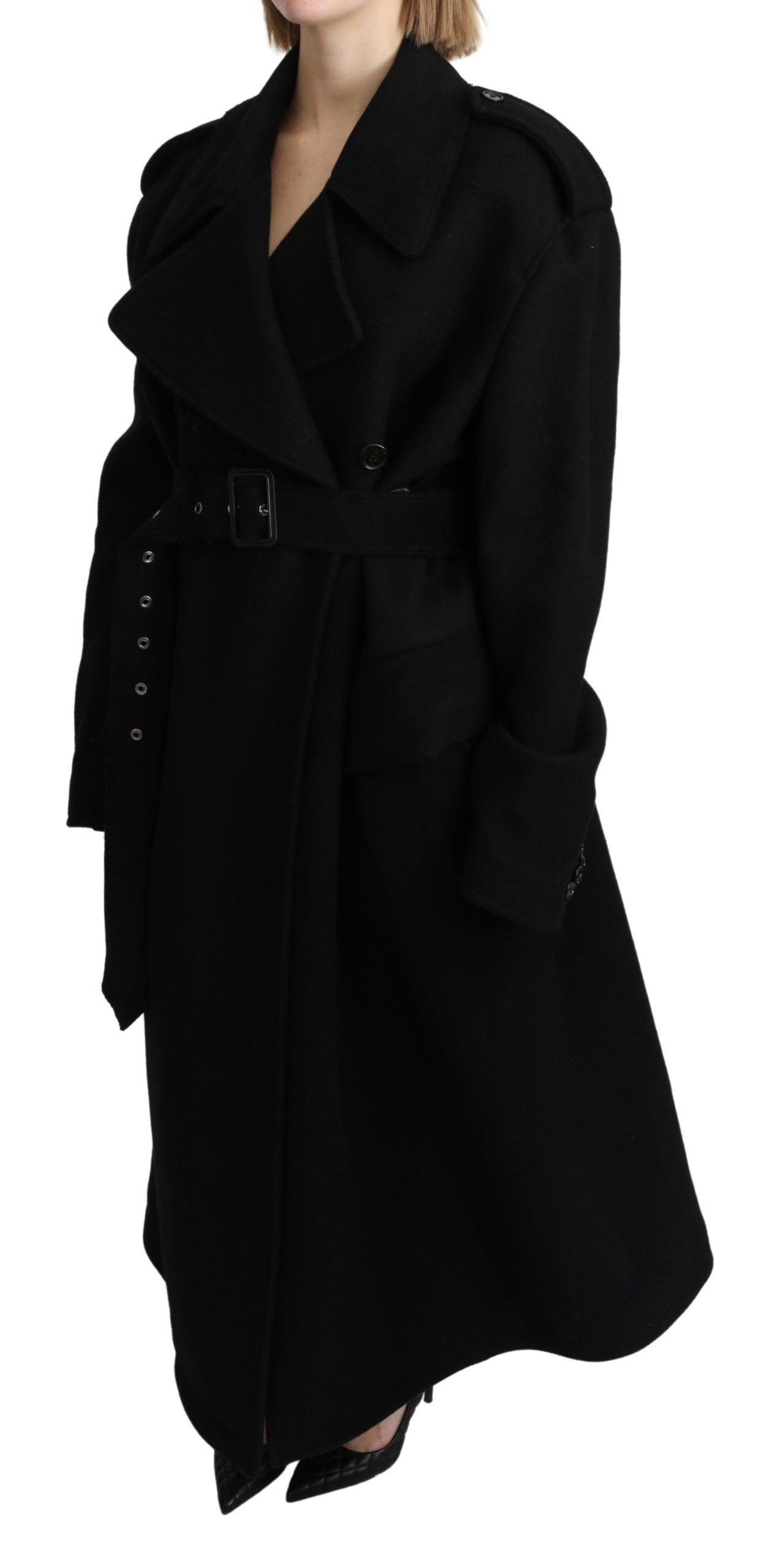 Dolce & Gabbana Eleganter Trenchcoat aus schwarzer Wolle