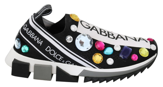 Dolce & Gabbana Schwarze Low-Top-Sneakers mit Kristallverzierung