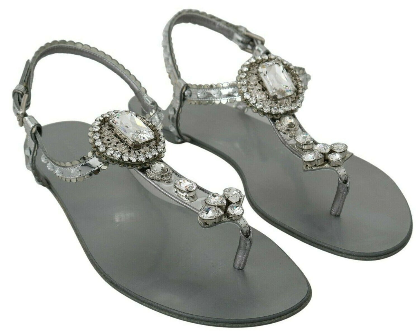 Dolce & Gabbana Elegante Flats in Silber mit Kristallverzierungen