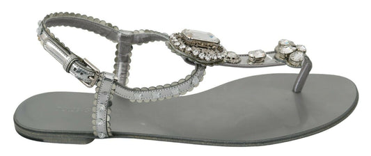 Dolce &amp; Gabbana Elegant Flats in Silver with Crystal Embellishments