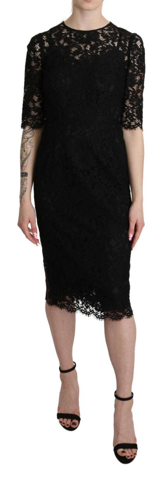 Dolce &amp; Gabbana Elegant Black Knee Length Lace Coat Dress