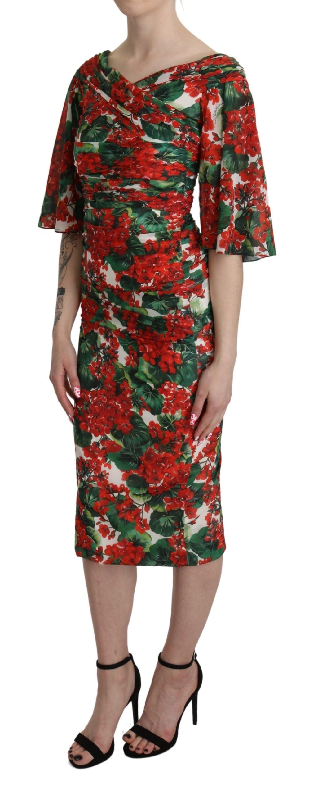 Dolce & Gabbana Bezauberndes Midi-Etuikleid mit Blumenmuster