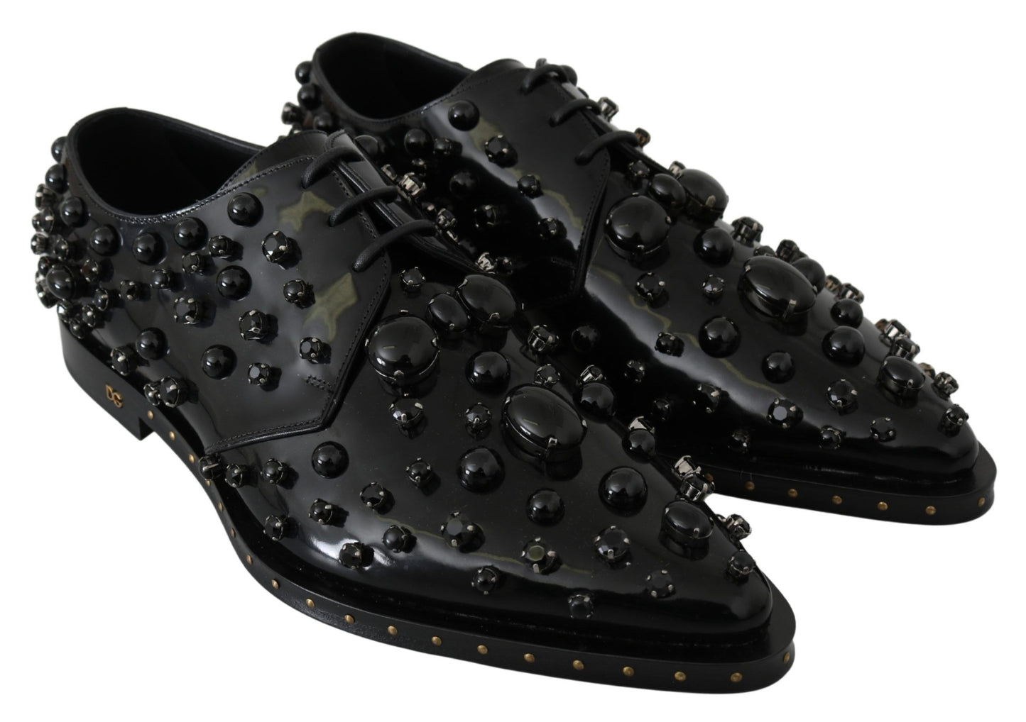 Dolce & Gabbana Elegante Schwarze Kristall-Lederschuhe