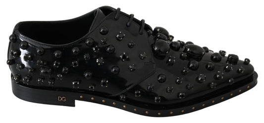 Dolce &amp; Gabbana Elegant Black Crystal Leather Shoes