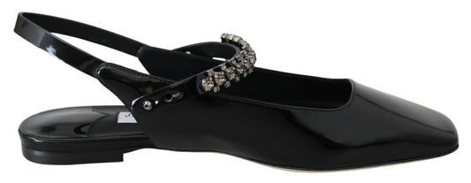 Jimmy Choo Elegante schwarze Lack-Flats mit Kristall-Akzent