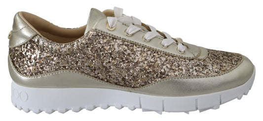 Jimmy Choo Antikgold-Glitzer-Ledersneakers