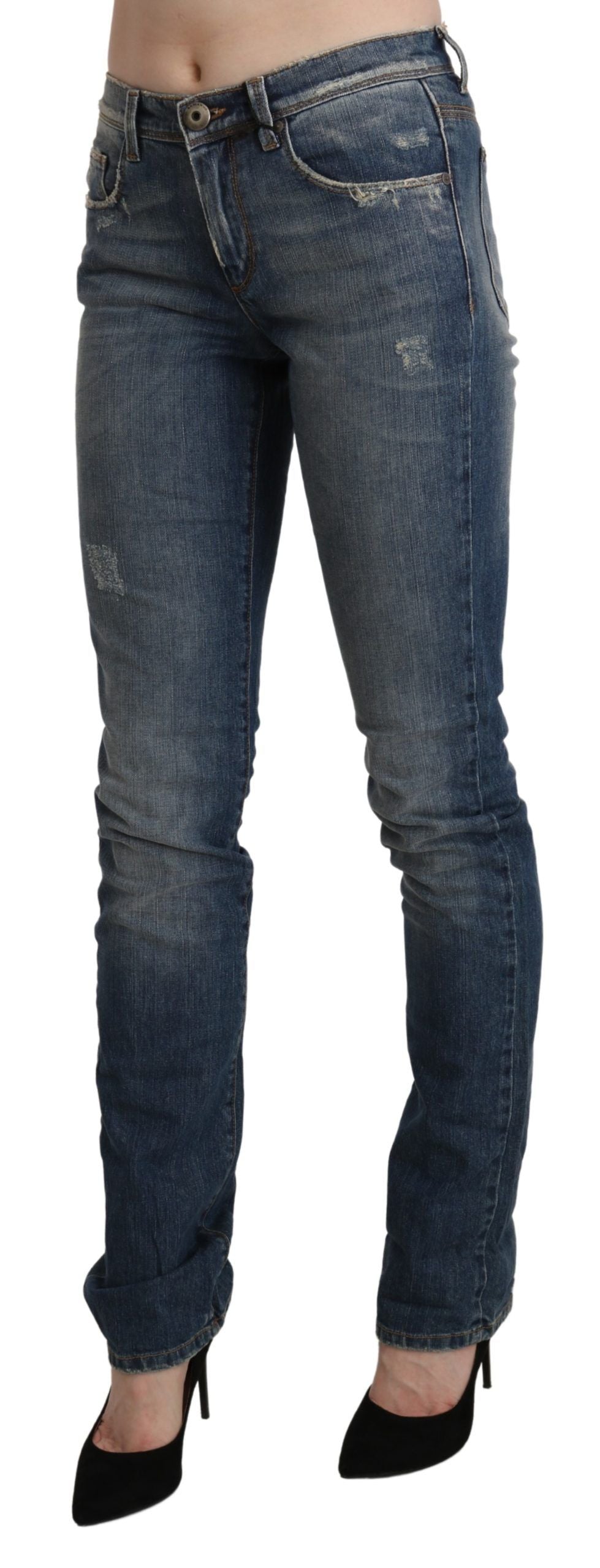 Ermanno Scervino Schicke Mid Waist Skinny Denim in Blau gewaschen