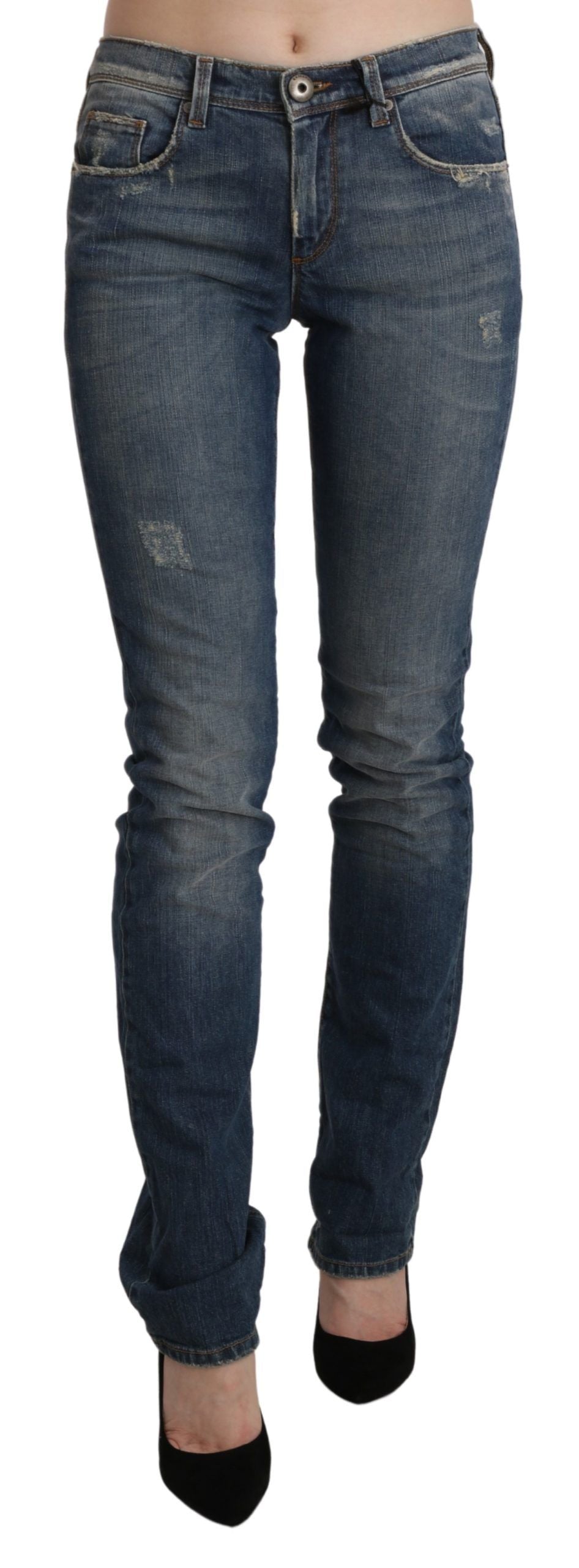 Ermanno Scervino Schicke Mid Waist Skinny Denim in Blau gewaschen