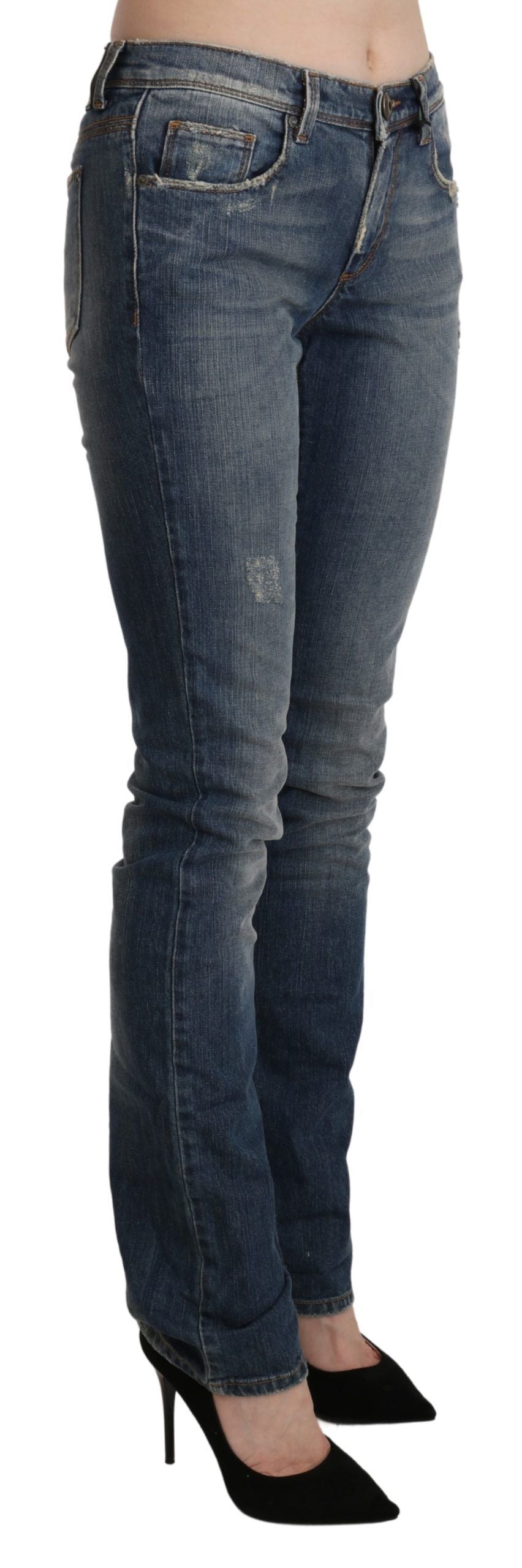 Ermanno Scervino Schicke Mid Waist Skinny Denim in Blau gewaschen