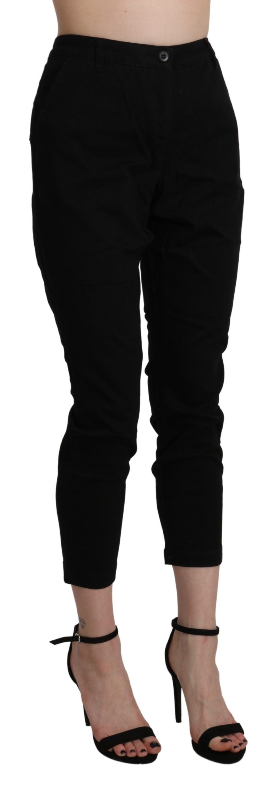 Acht Schicke Cropped Jeans mit hoher Taille in Schwarz