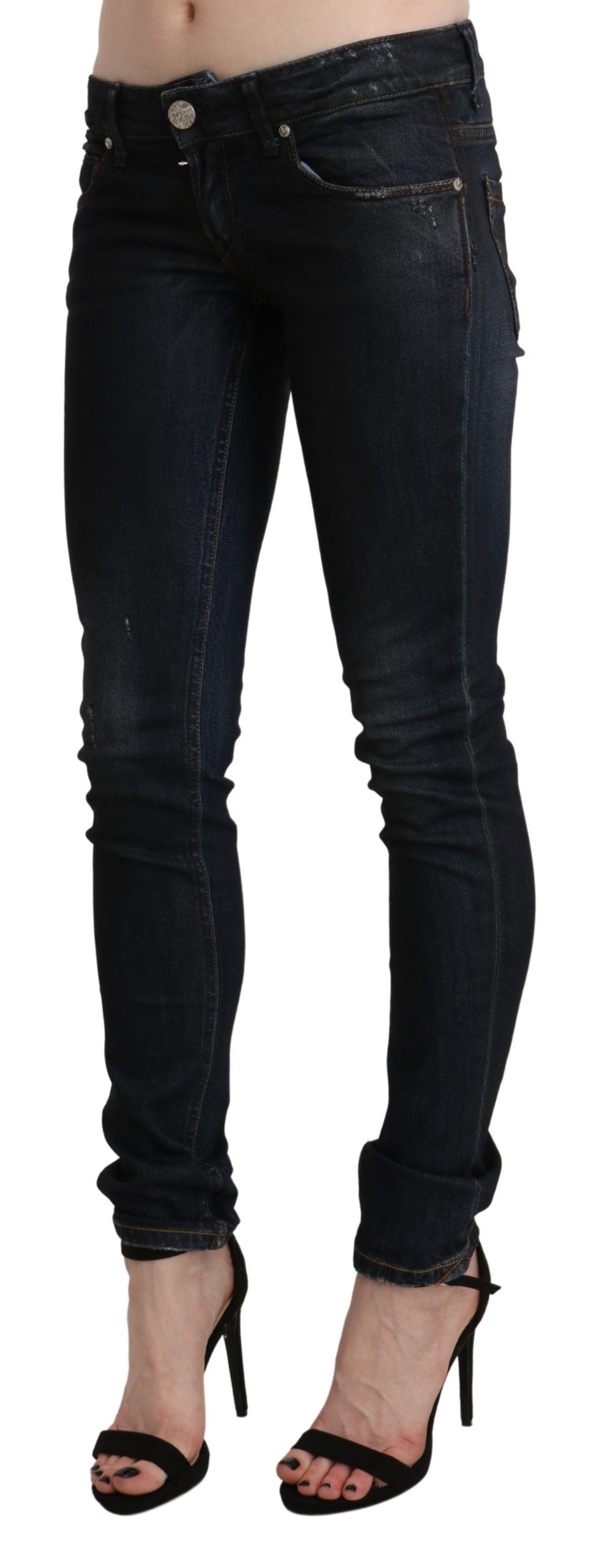 Acht Schicke Skinny-Jeans mit niedriger Taille in Schwarz