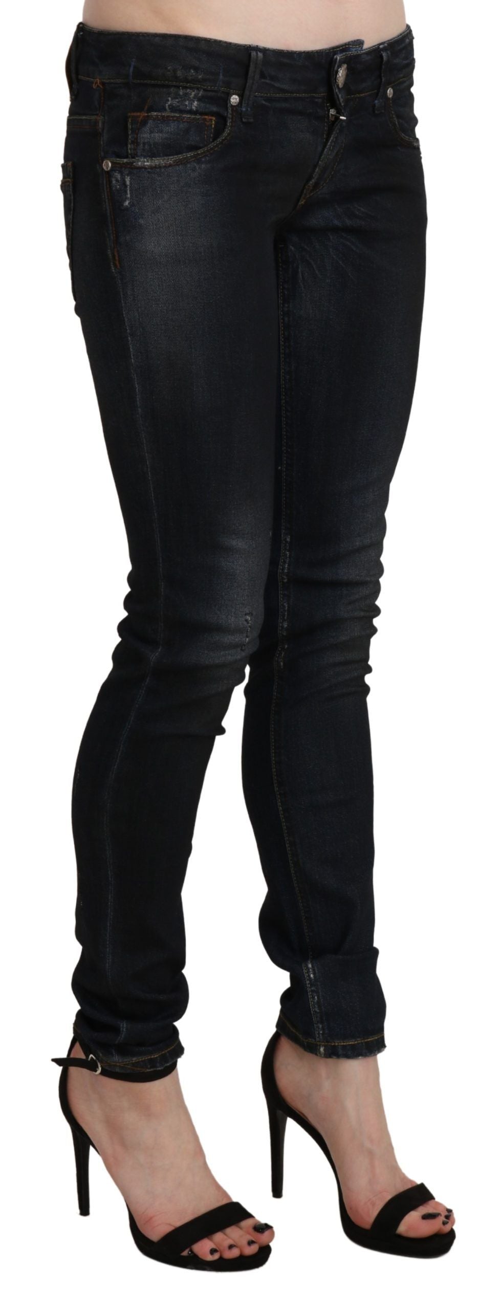 Acht Schicke Skinny-Jeans mit niedriger Taille in Schwarz