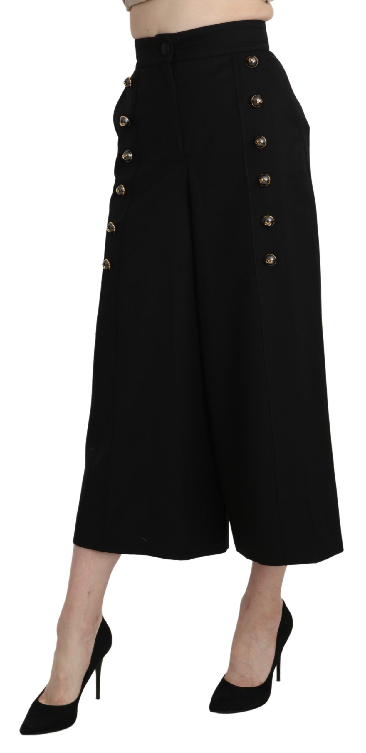 Dolce & Gabbana Elegante Schurwollhose mit hoher Taille und weitem Bein