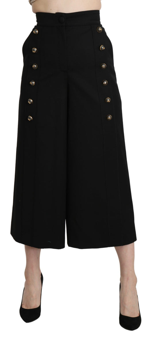 Dolce &amp; Gabbana Elegant virgin wool trousers with high waist and wide leg