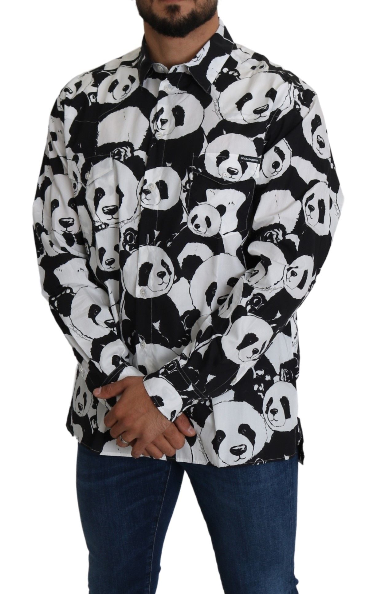 Dolce &amp; Gabbana panda print shirt in pure cotton - Black White