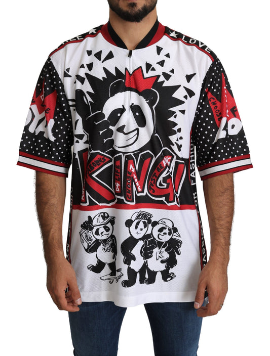 Dolce & Gabbana Schickes weißes King Panda Print Zipper Kragen Tee