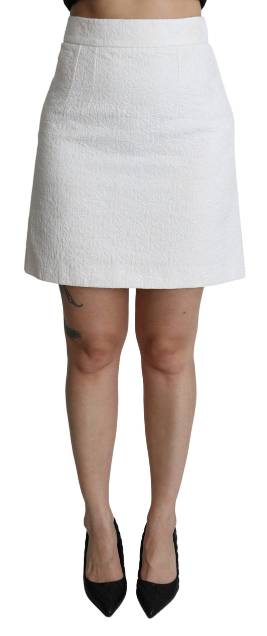 Dolce &amp; Gabbana Elegant miniskirt in white floral brocade