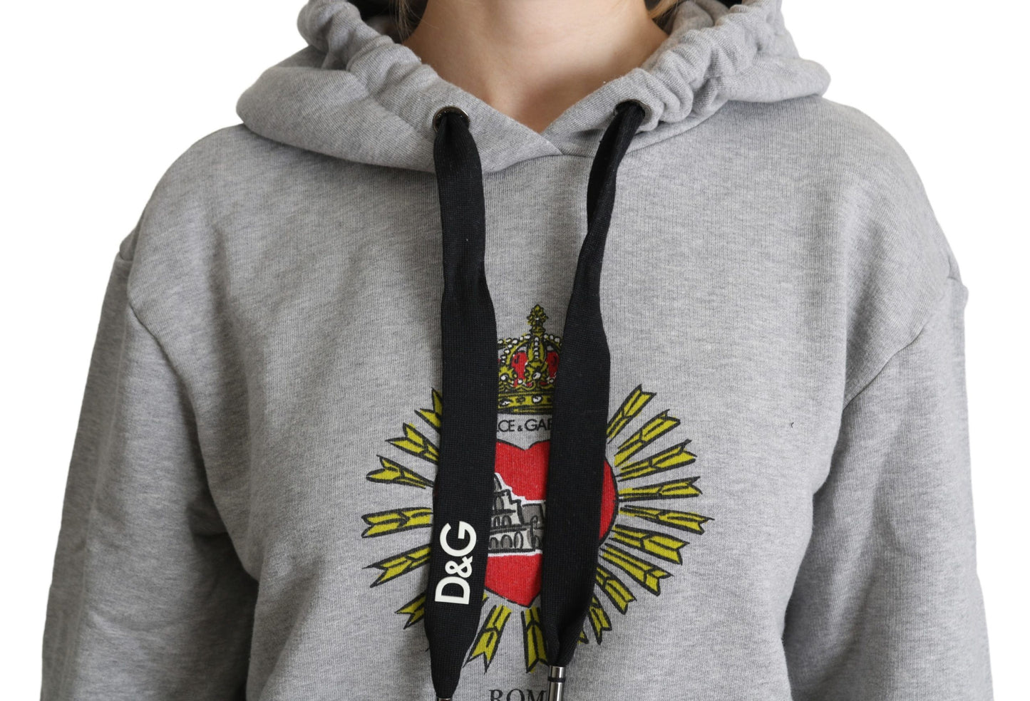 Dolce & Gabbana Exklusiver Pullover aus grauer Baumwolle mit Kapuze