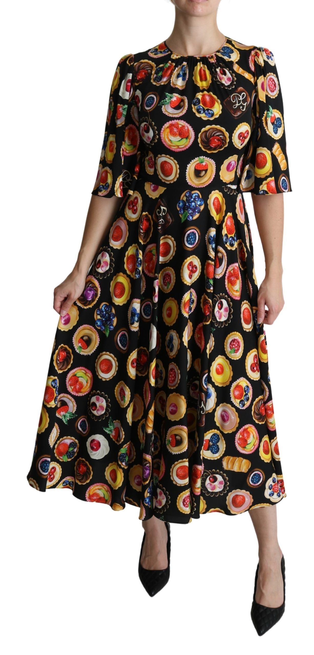 Dolce & Gabbana Schickes Multicolor-Maxi-Kleid mit Desserts-Druck